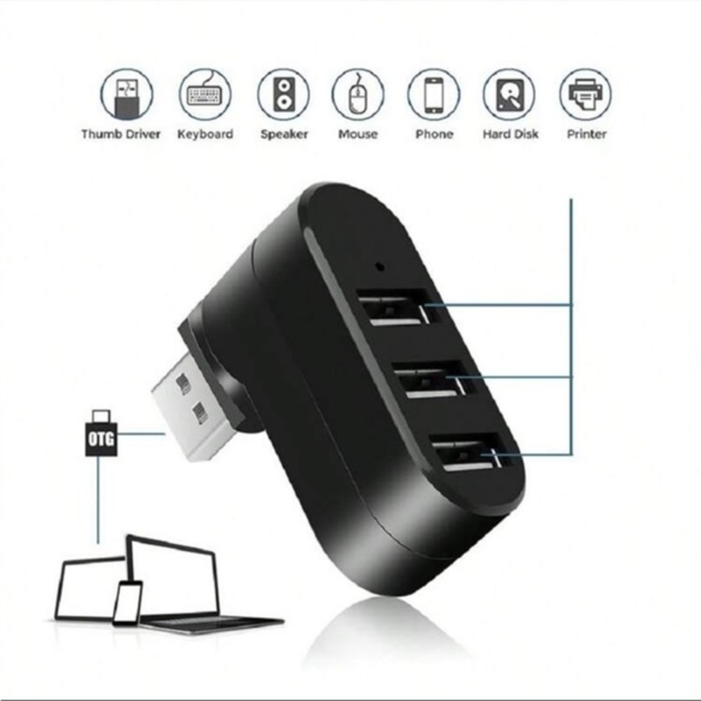 Compact Black USB Hub with Three Ports